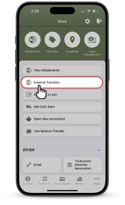 mobile banking. external transfer image