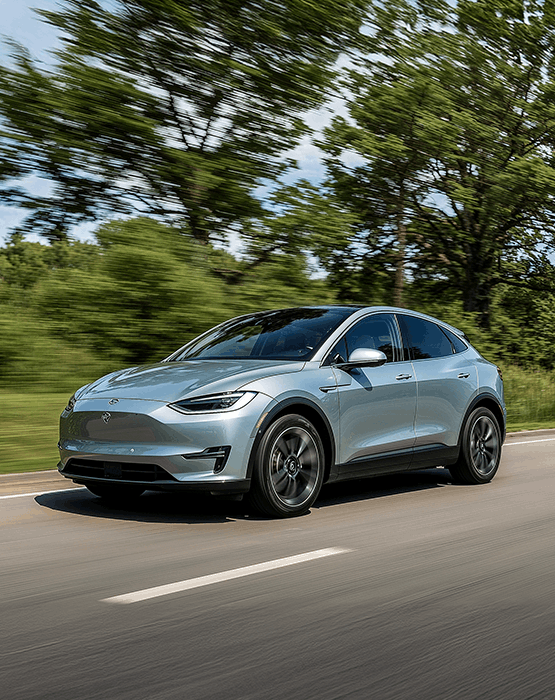 Electric car cruising through the road