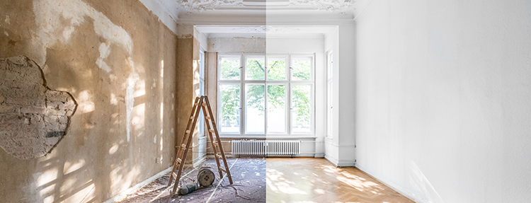 Empty room renovation–before and after restoration.